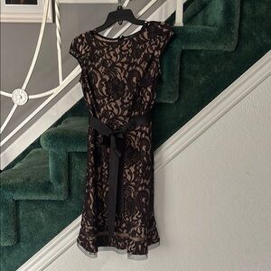 S.L. Fashions Black and Tan Lace Midi Dress